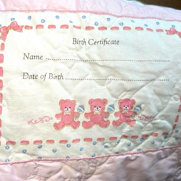 Vintage Baby Quilt with Lace Trim & Birth Certificate Panel - Picture 4 of 14